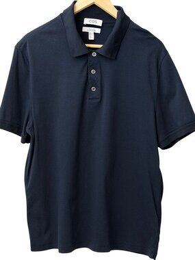 COS Regular Fit 100% Mercerized Cotton 3-Button Polo Shirt Preppy Dark Navy L